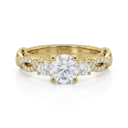 Circe - Vintage Inspired Moissanite Engagement Ring with Side Stones and Filigree Detailing