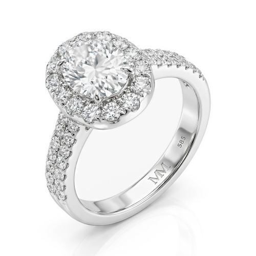 Ovalea - Oval Cut Moissanite Ring with Halo Pavé Design