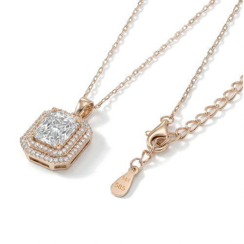 Cristallo - Radiant Cut Moissanite Double Halo Pendant Necklace