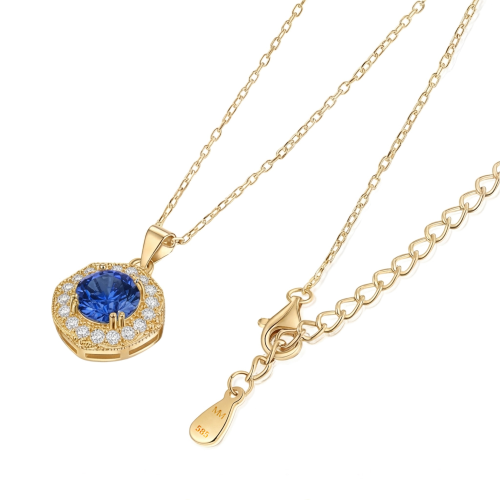 Purelle - Royal Blue Moissanite Halo Pendant with Link Chain