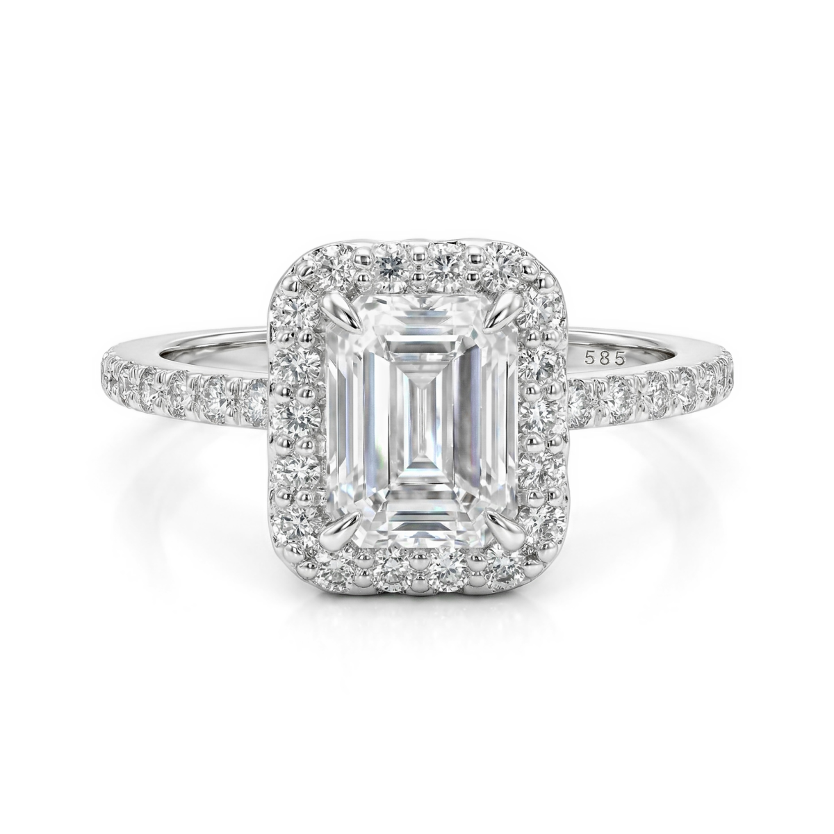 Esmeralda - Emerald Halo Moissanite Ring With Side Stones