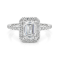 Esmeralda - Emerald Halo Moissanite Ring With Side Stones