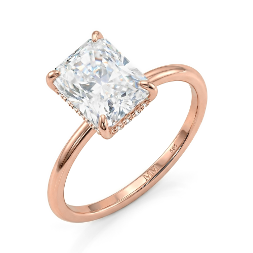 Mirabelle - Radiant Cut Moissanite Solitaire Ring with Basket Setting and Hidden Halo