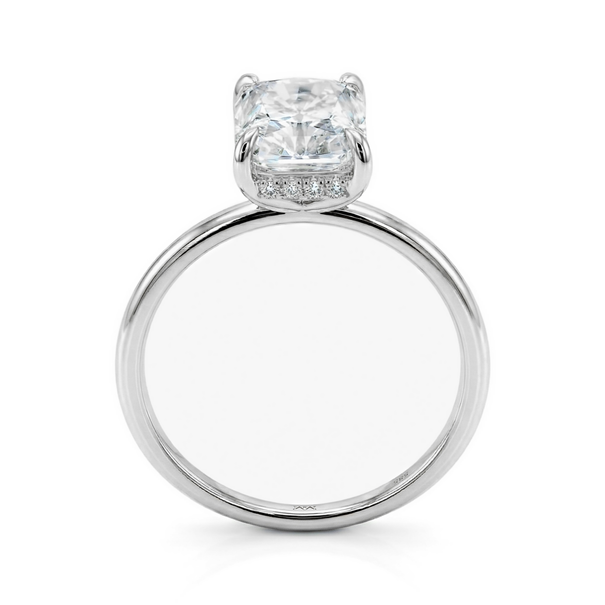 Mirabelle - Radiant Cut Moissanite Solitaire Ring with Basket Setting and Hidden Halo