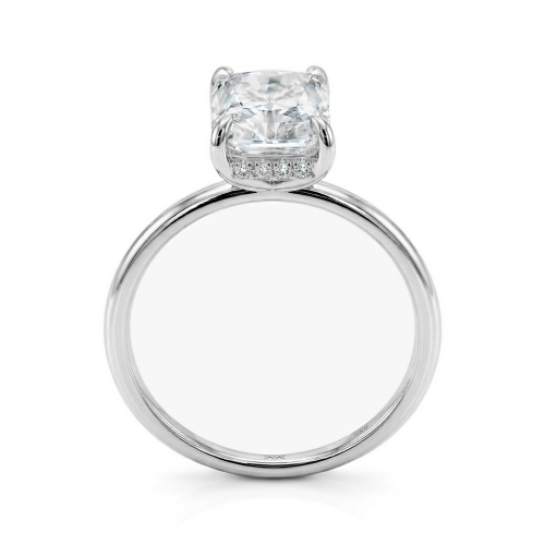 Mirabelle - Radiant Cut Moissanite Solitaire Ring with Basket Setting and Hidden Halo