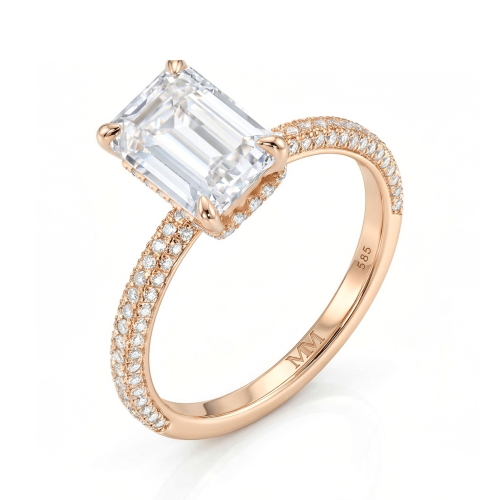 Veridian - Emerald Cut Moissanite Ring With Pavé-Set Band
