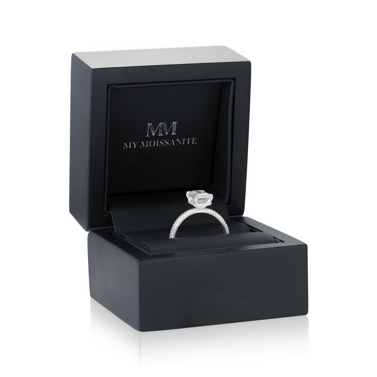 Veridian - Emerald Cut Moissanite Ring With Pavé-Set Band