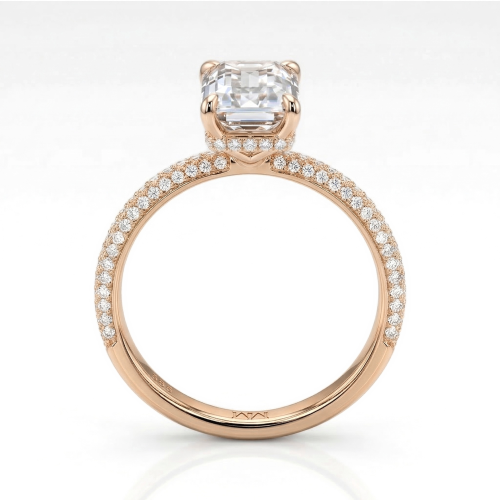 Veridian - Emerald Cut Moissanite Ring With Pavé-Set Band