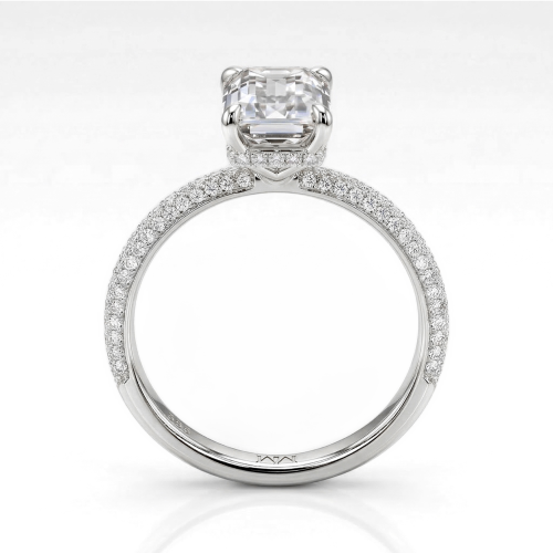 Veridian - Emerald Cut Moissanite Ring With Pavé-Set Band