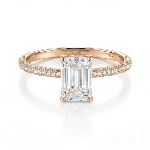 Veridian - Emerald Cut Moissanite Ring With Pavé-Set Band