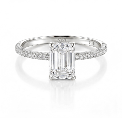 Veridian - Emerald Cut Moissanite Ring With Pavé-Set Band