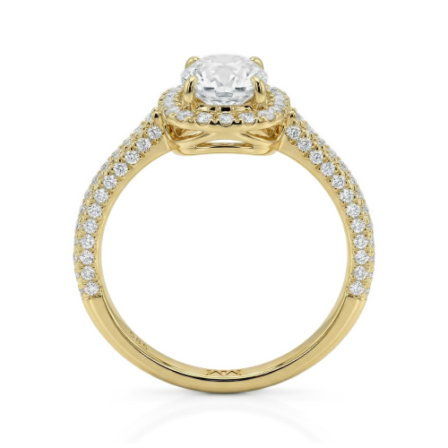 Plushette - Elongated Cushion Cut Moissanite Engagement Ring With Halo and Micropavé Shank