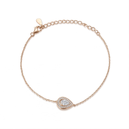 Peraise - Pear Cut Moissanite Bracelet With Halo Link Chain