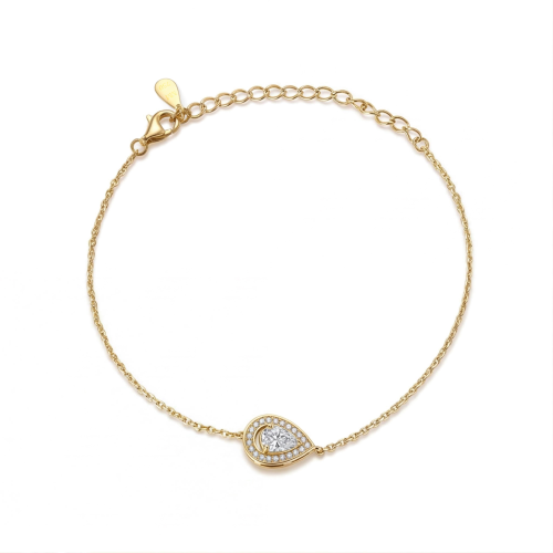 Peraise - Pear Cut Moissanite Bracelet With Halo Link Chain