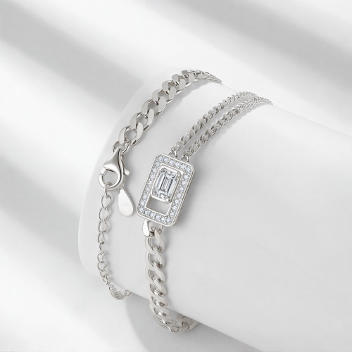 Verdura - Emerald-Cut Moissanite Bracelet with Halo Design