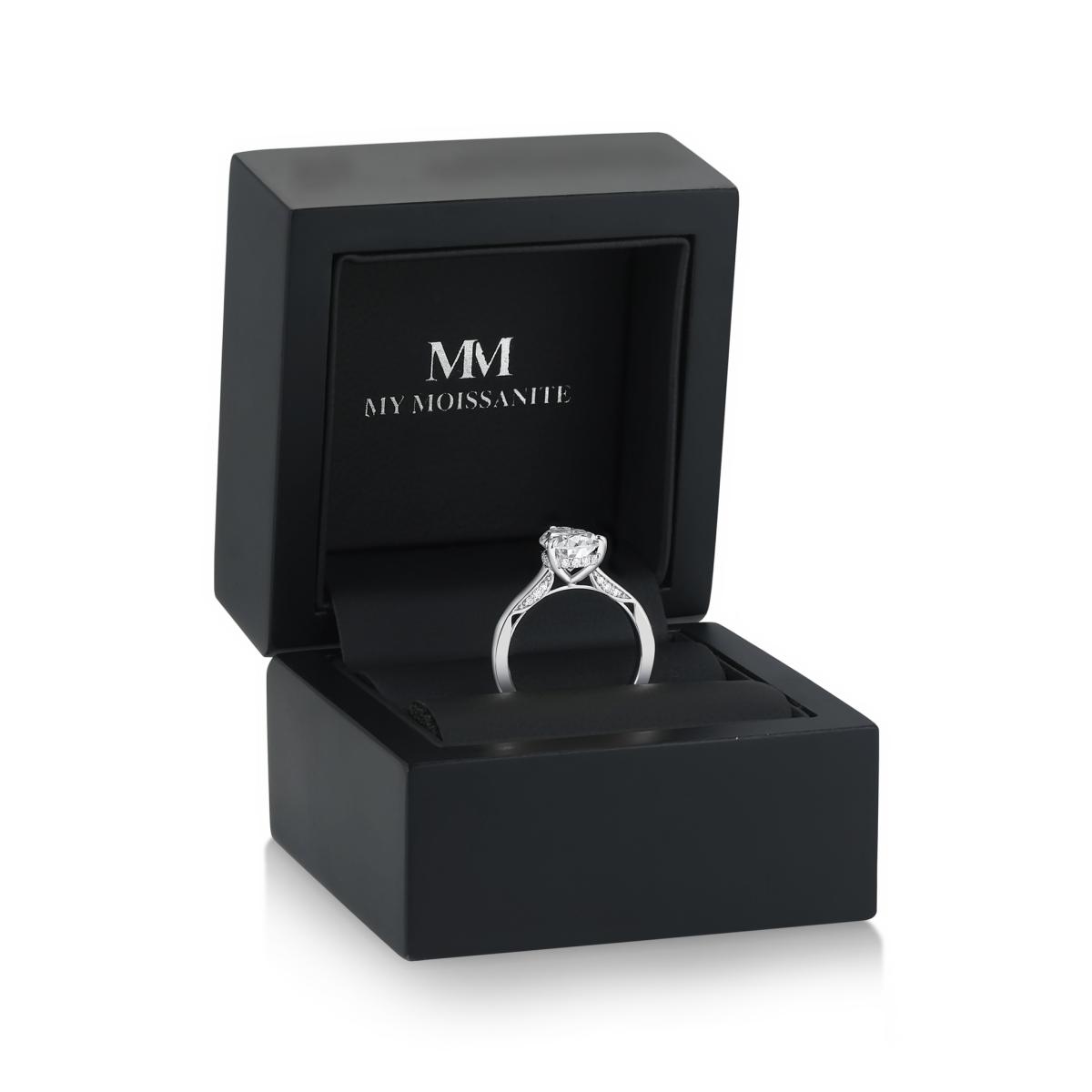 Poirine - Pear Cut Moissanite Ring with Hidden Halo and Pavé Accent Stones