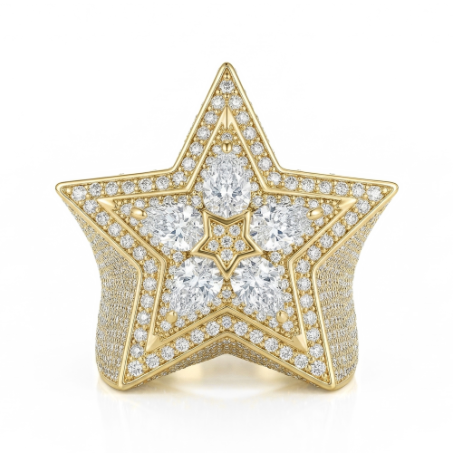 Zenith - Men's Pear Cut Moissanite Star Ring with Pavé Setting
