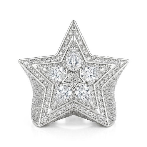 Zenith - Men's Pear Cut Moissanite Star Ring with Pavé Setting