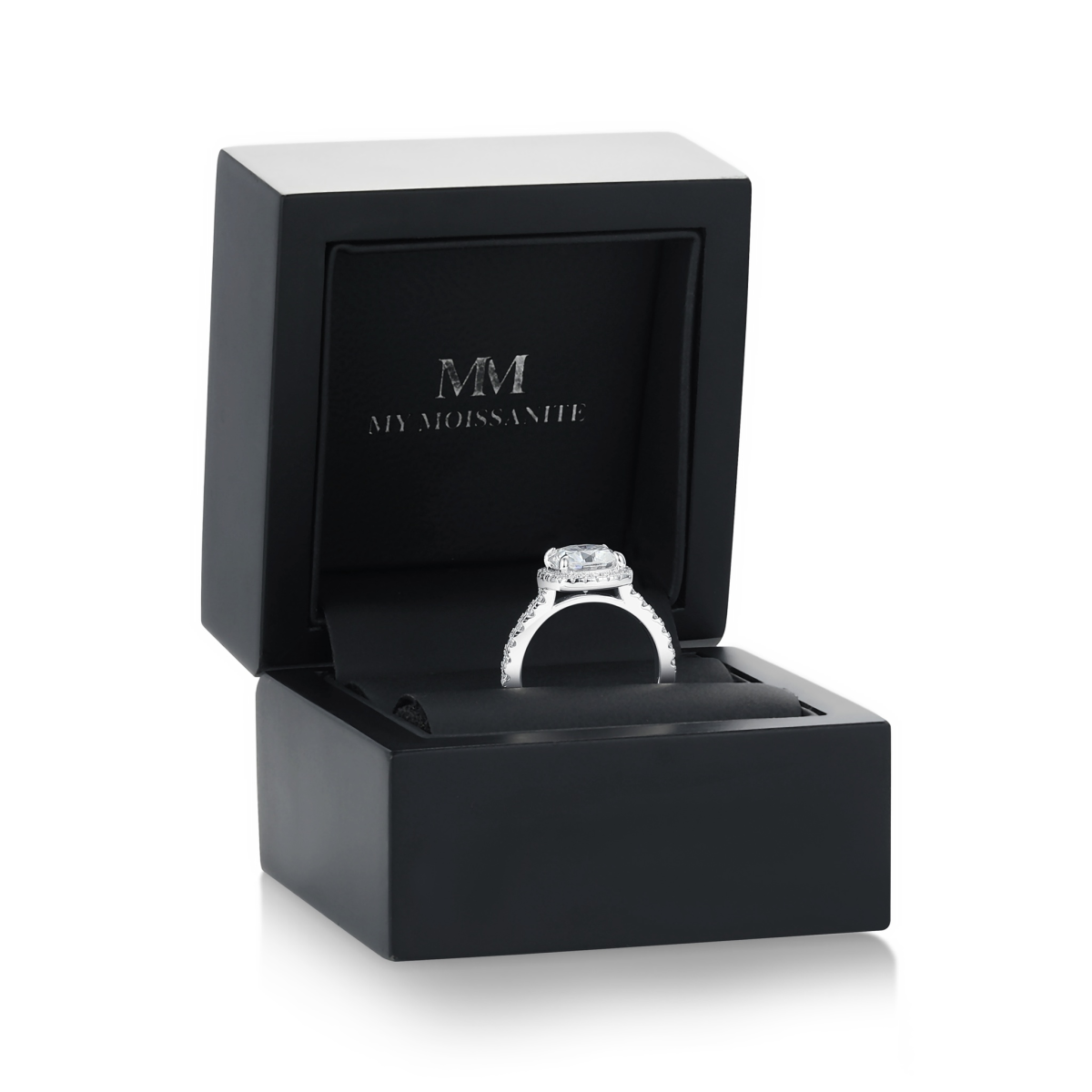 Candesce - Cushion Cut Moissanite Halo Engagement Ring With Accented Band