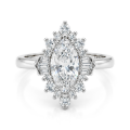 Crownique - Marquise Cut Moissanite Engagement Ring with Halo and Baguette Accents