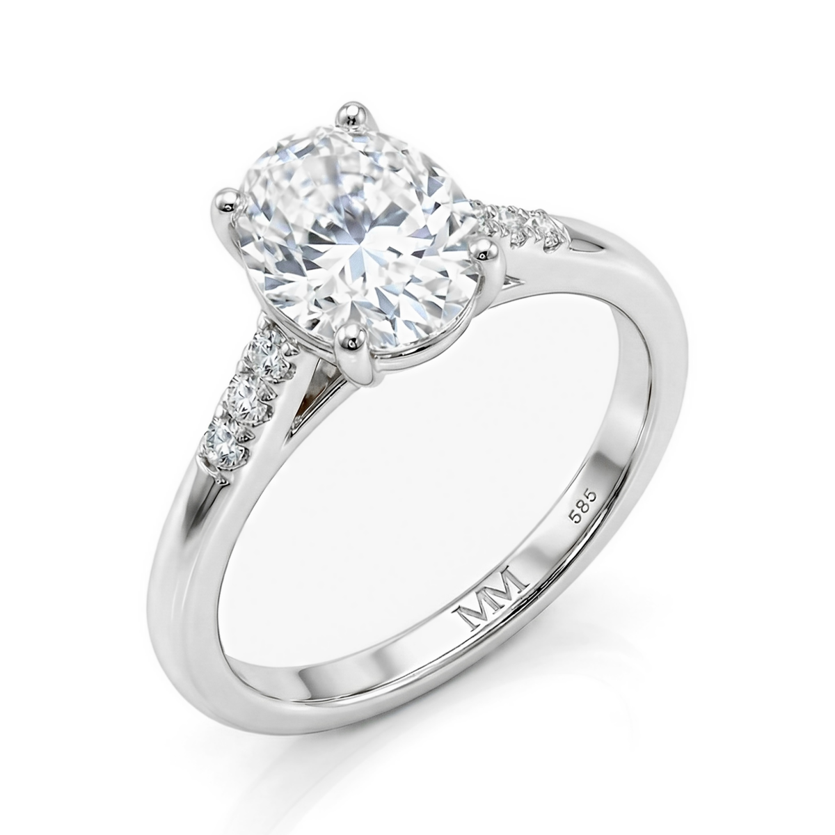 Mirage - Oval Cut Moissanite Engagement Ring with Pavé Side Stones