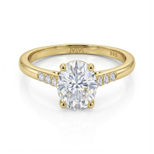 Mirage - Oval Cut Moissanite Engagement Ring with Pavé Side Stones