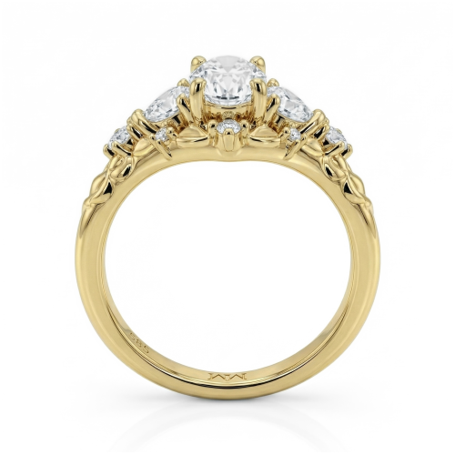 Gardenia - Oval Moissanite Engagement Ring with Heart and Round Accents