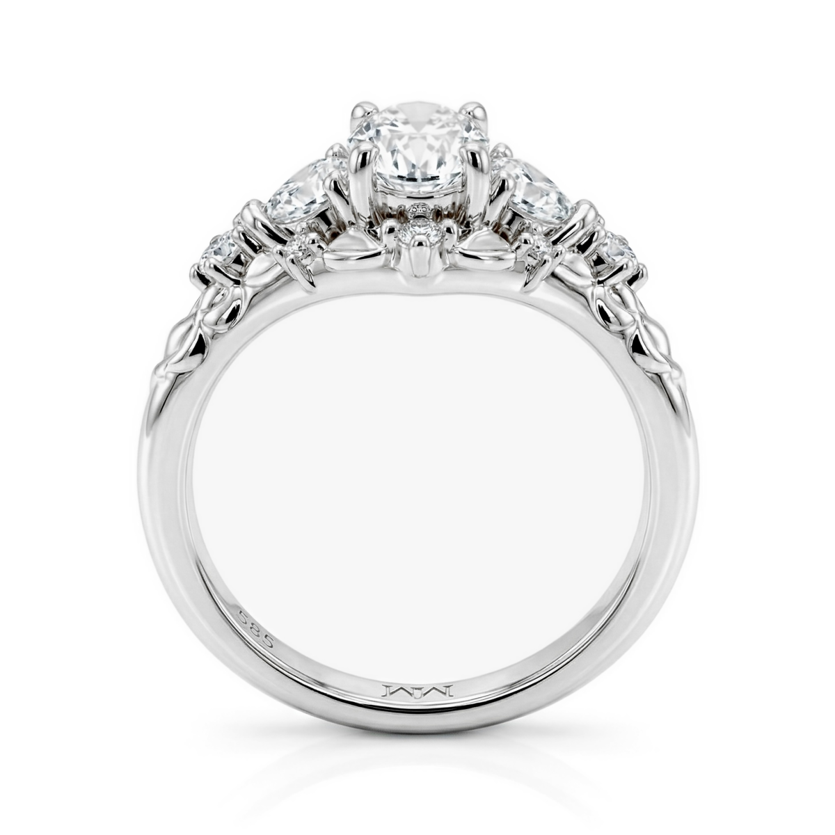 Gardenia - Oval Moissanite Engagement Ring with Heart and Round Accents