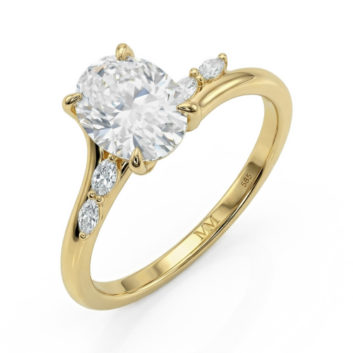 Viviette - Oval Cut Moissanite Engagement Ring with Marquise Accent Stones