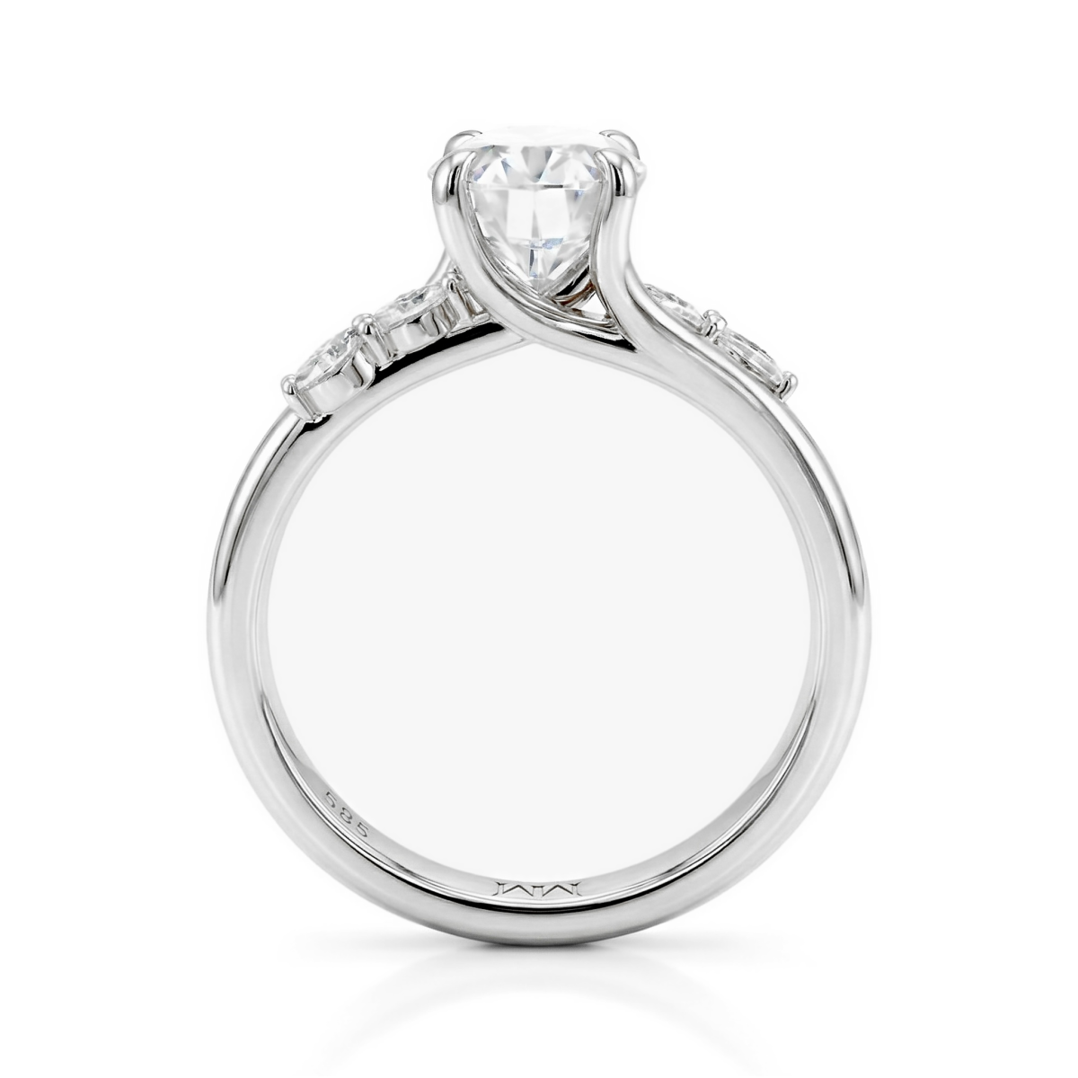 Viviette - Oval Cut Moissanite Engagement Ring with Marquise Accent Stones
