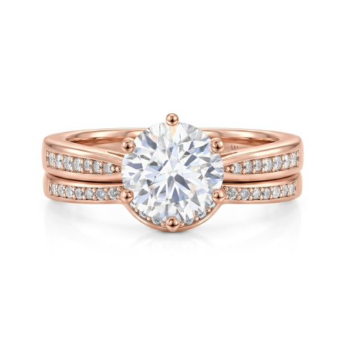 Vespera - Moissanite Bridal Set With Pavé Accents and Split Band
