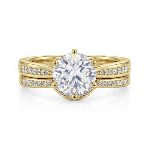 Vespera - Moissanite Bridal Set With Pavé Accents and Split Band