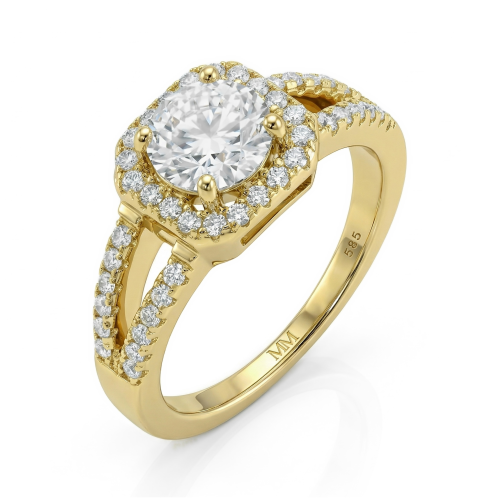 Evora – Moissanite Ring with Split-Shank in Halo Setting