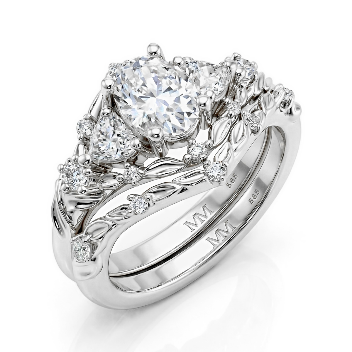 Fiorine - Oval Cut Moissanite Bridal Set with Botanical Design