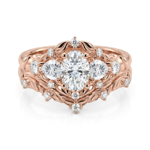 Fiorine - Oval Cut Moissanite Bridal Set with Botanical Design