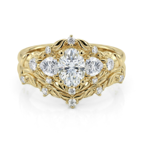 Fiorine - Oval Cut Moissanite Bridal Set with Botanical Design