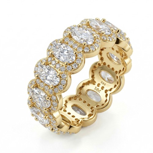 Opaline - Oval Cut Moissanite Eternity Ring With Scalloped Pavé Halo