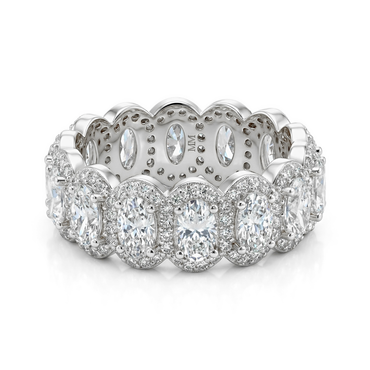 Opaline - Oval Cut Moissanite Eternity Ring With Scalloped Pavé Halo