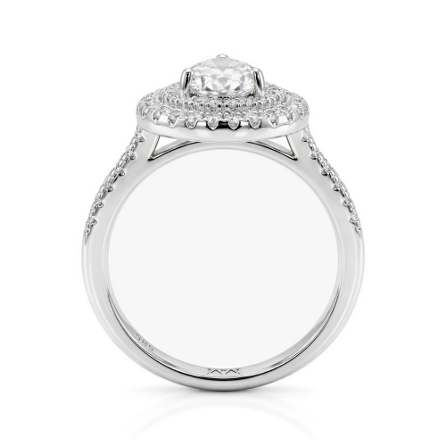 Athena - Pear Cut Moissanite Engagement Ring with Double Halo and Pavé Shank