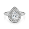 Athena - Pear Cut Moissanite Engagement Ring with Double Halo and Pavé Shank