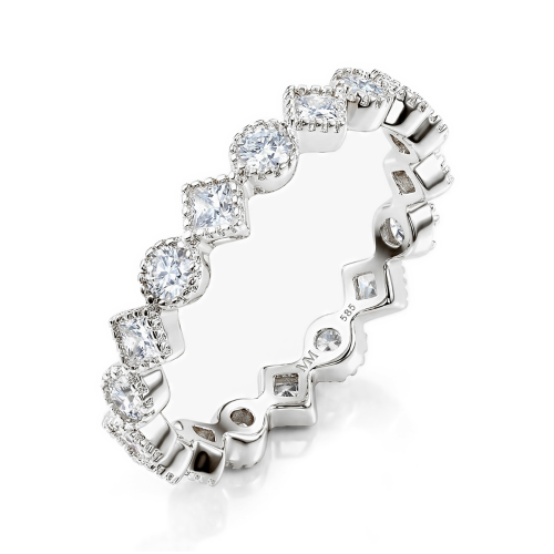 Verona - Square and Round Moissanite Eternity Ring with Milgrain Detailing