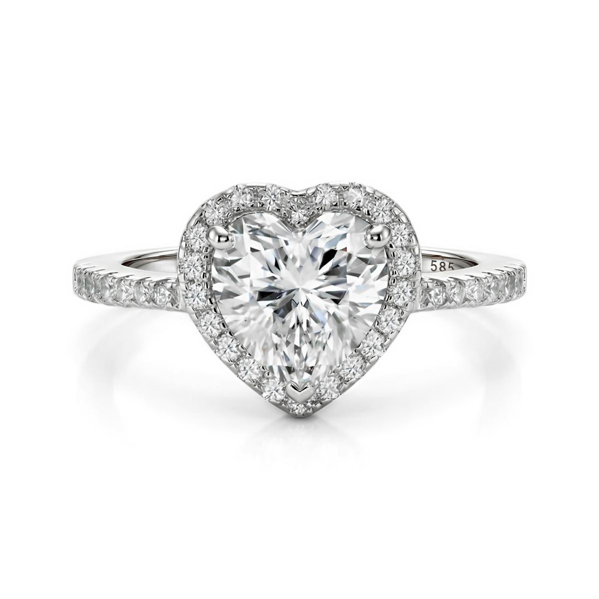 Heartshine - Halo Heart Moissanite Ring With Side Stones