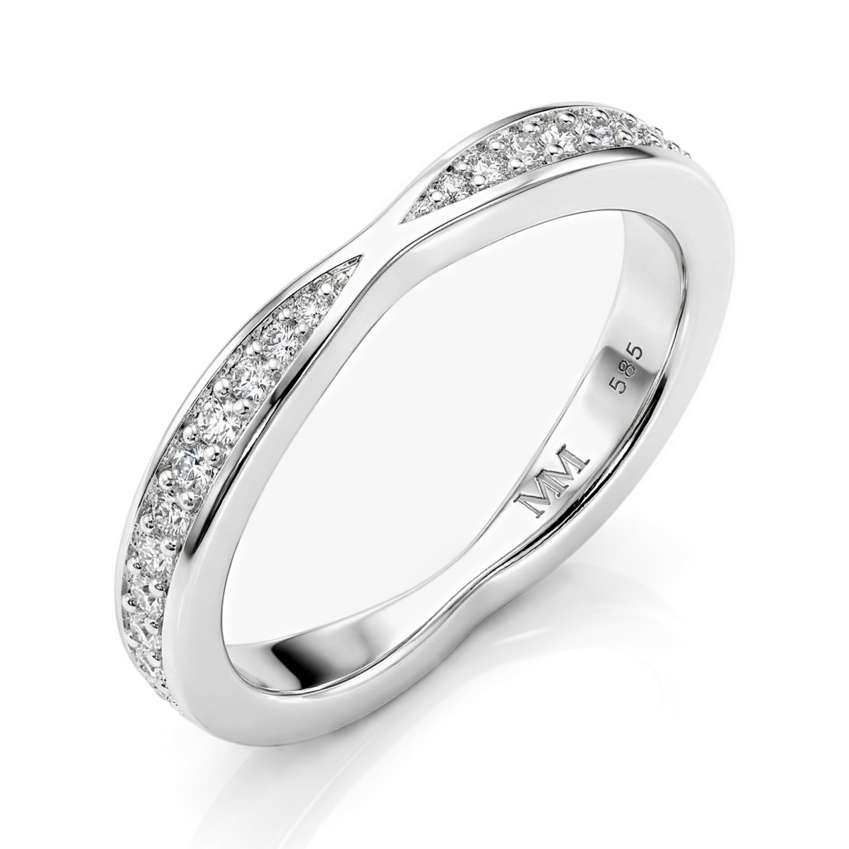 Aria - Curved Moissanite Wedding Band With Pavé Setting