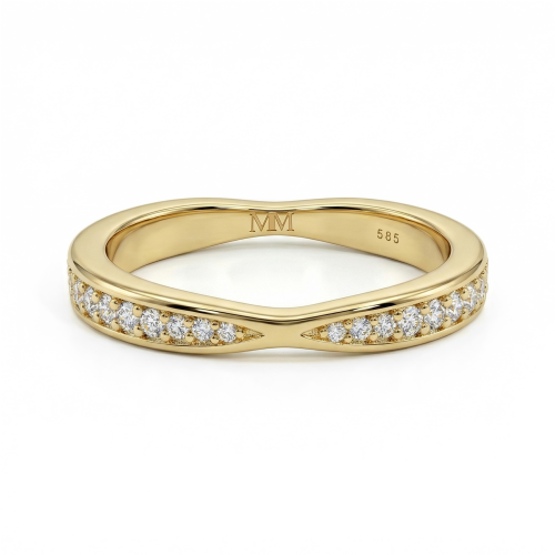 Aria - Curved Moissanite Wedding Band With Pavé Setting