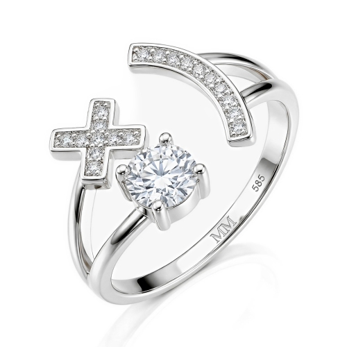 Lexis - Moissanite Ring With Cross And Crescent Pavé Design