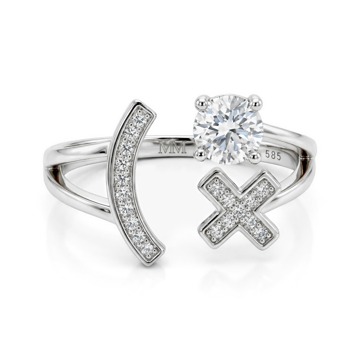 Lexis - Moissanite Ring With Cross And Crescent Pavé Design