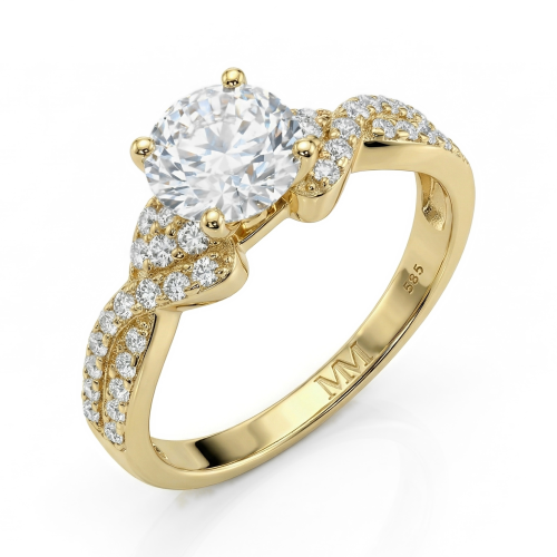 Mirari - Moissanite Engagement Ring With Twisted Split Shank and Pavé Set Accents