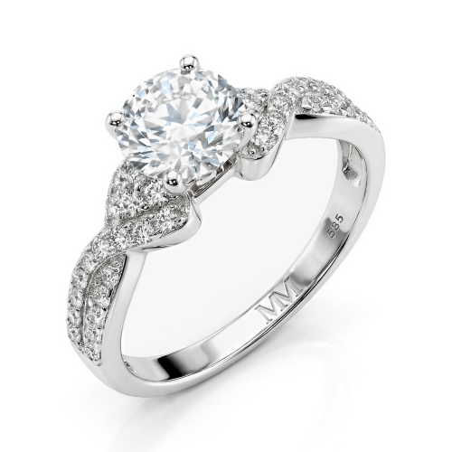 Mirari - Moissanite Engagement Ring With Twisted Split Shank and Pavé Set Accents
