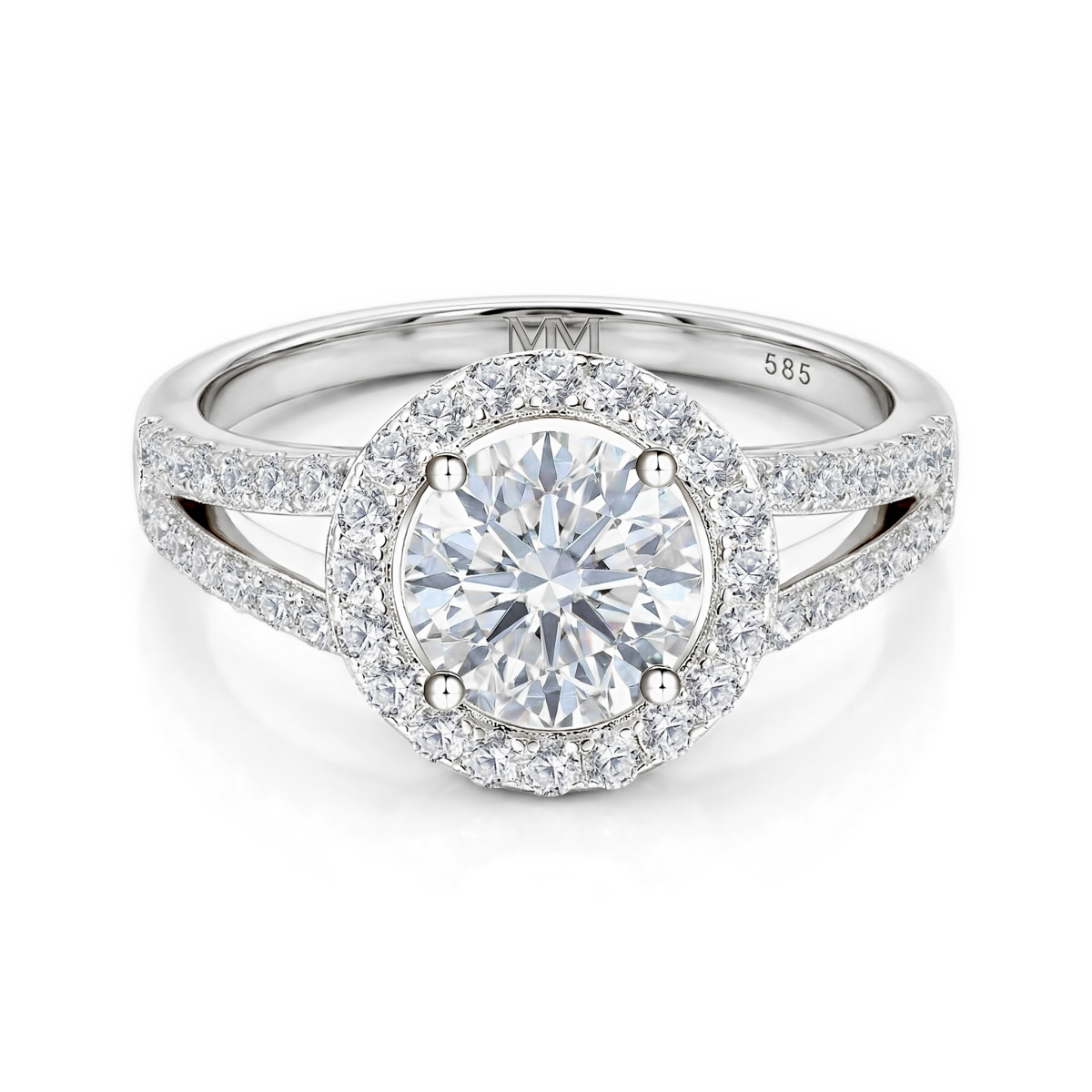 Regalyn - Moissanite Engagement Ring With Halo and Split Shank Design