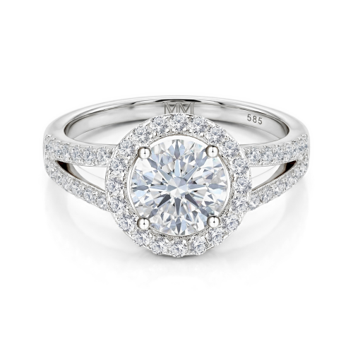 Regalyn - Moissanite Engagement Ring With Halo and Split Shank Design